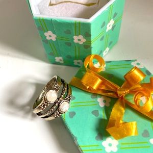 Moonstone Ring size 5 design split into 3 sections 2 moonstones